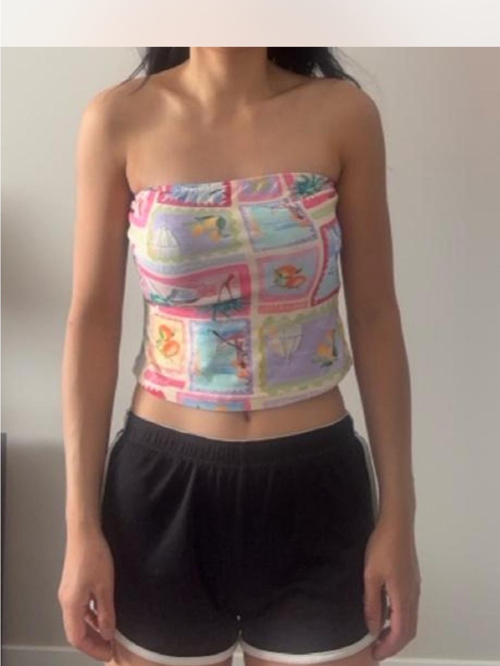 Brand New Summer Scenic Scenes Patchwork Cropped Tube Top